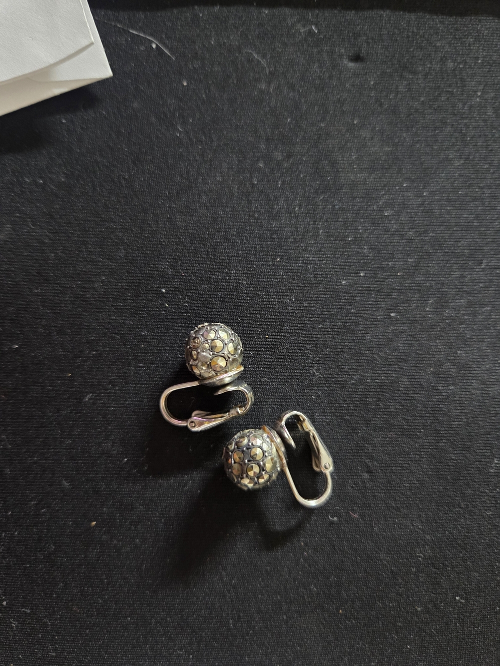 Silver-Tone Marcasite Clip-On Earrings in Gray